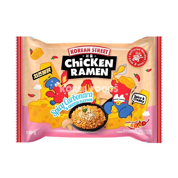 Korean Street Spicy Carbonara & Chicken Flavour Noodles 130g 1X24