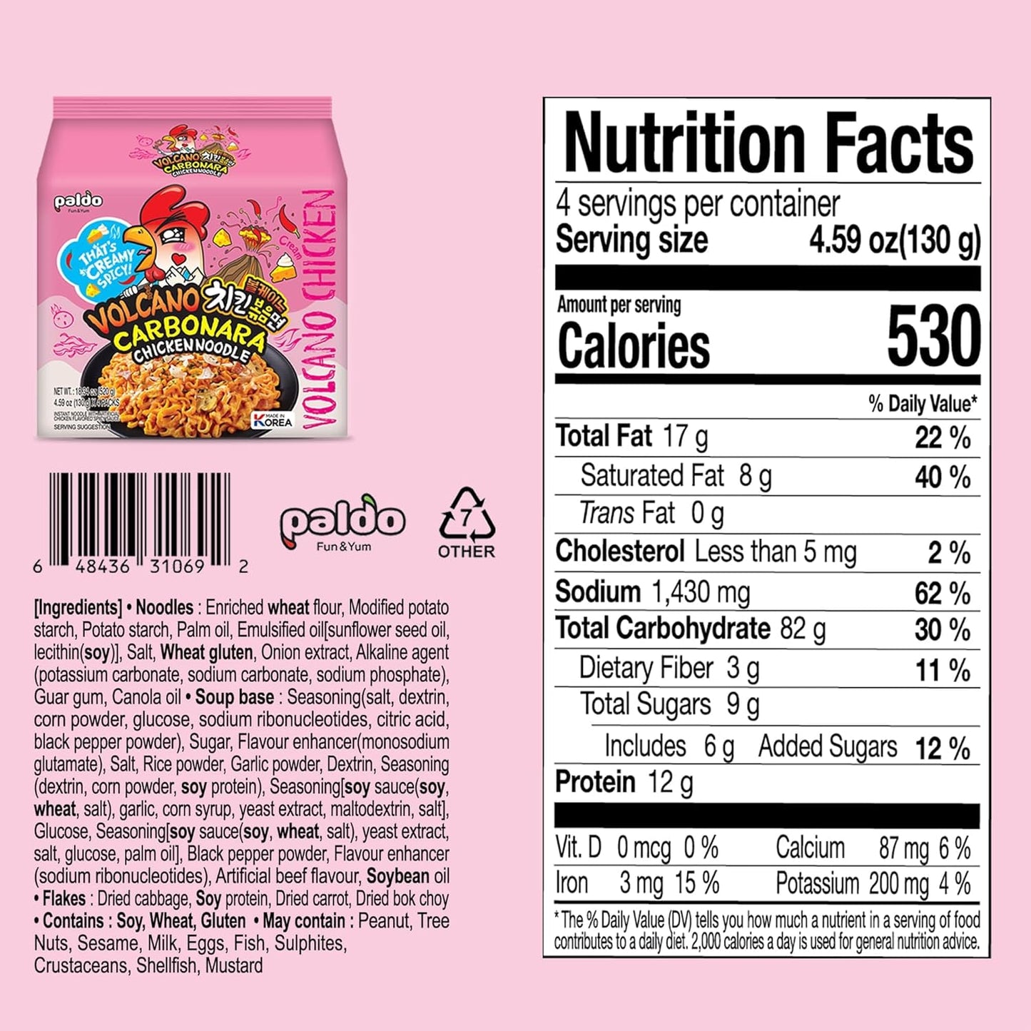 Paldo Carbonara Noodles 130g 1X4 ***NEW***