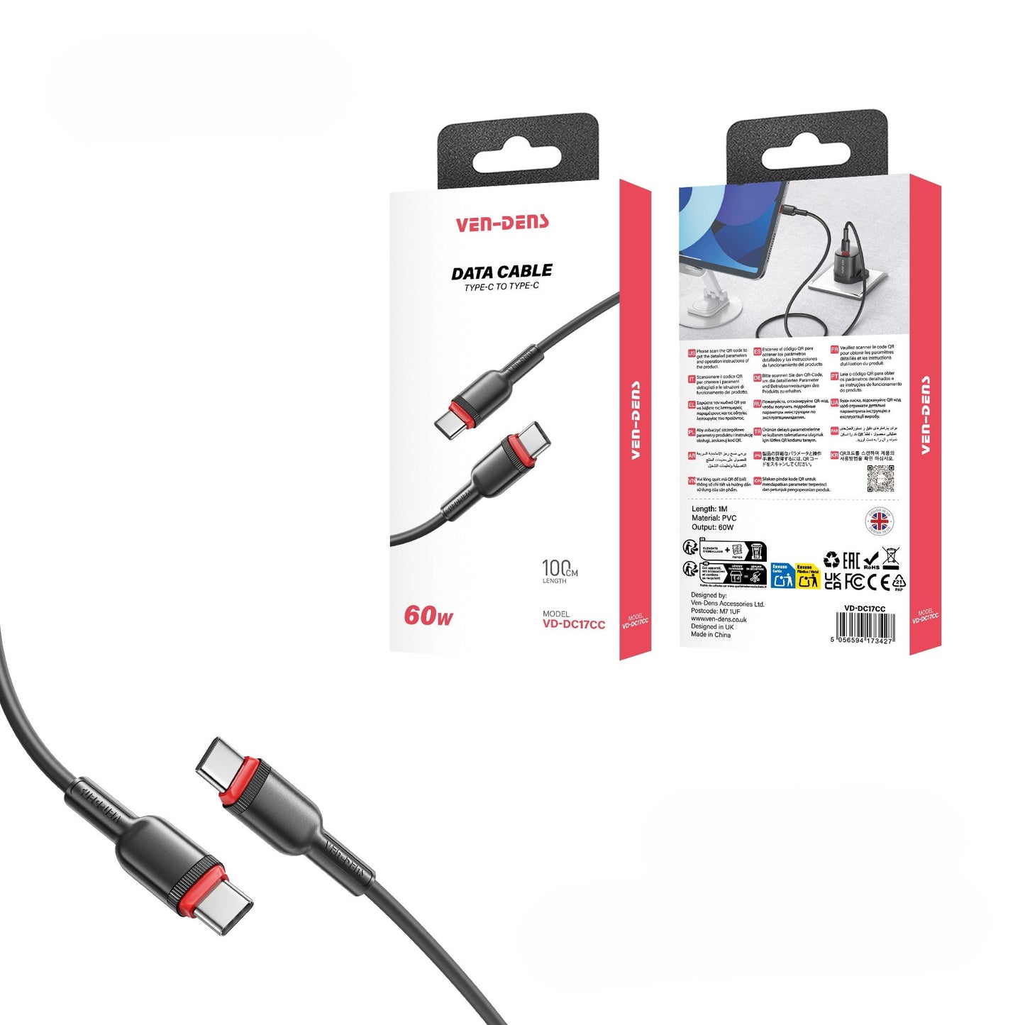 Ven-Dens Data Charging Cable Type-C 60W 1X20 ***NEW***