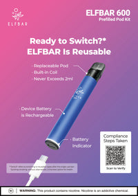 Elf Bar 600 Prefilled Kits 1X10 Compliant