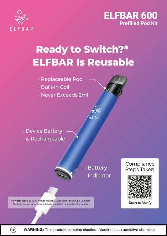 Elf Bar 600 Prefilled Kits 1X10 NEW Compliant