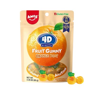 Amos 4D Fruit Gummy Orange Burst 65g 1X12 ***NEW***