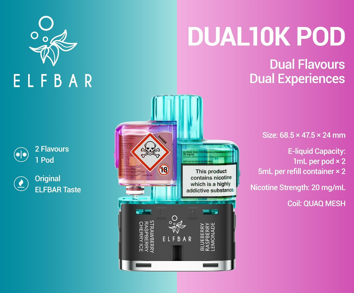 Elf Bar Dual 10K Prefilled Kits 1X5 Compliant iVape Delivery Elf Bar Dual 10K Prefilled Kits 1X5 Compliant iVape Delivery