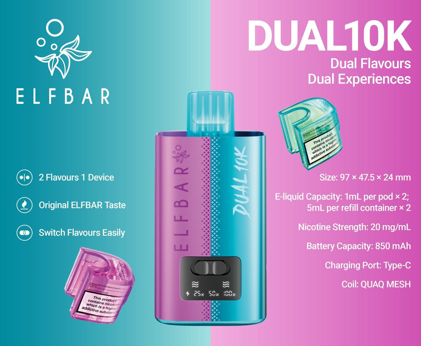 Elf Bar Dual 10K Prefilled Kits 1X5 Compliant iVape Delivery Elf Bar Dual 10K Prefilled Kits 1X5 Compliant iVape Delivery