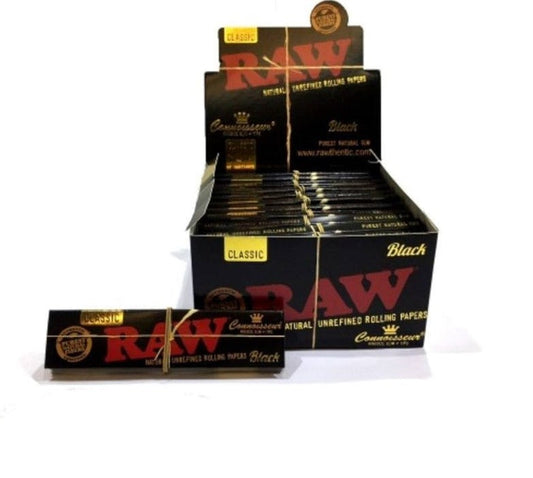 Raw Black King Size Connoisseur Rolling Papers & Tips 1X24