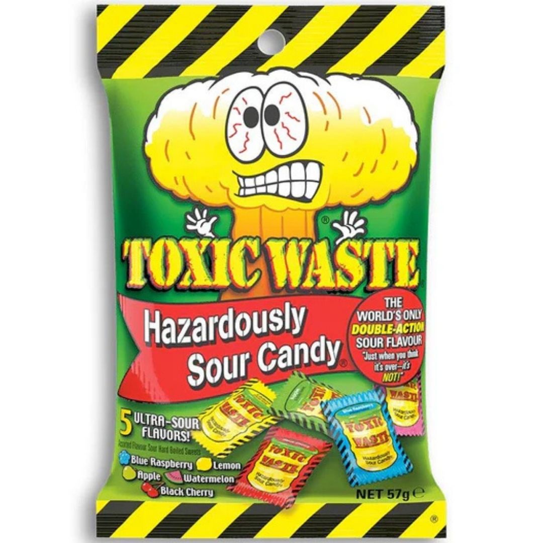 Toxic Waste Original Hazardously Sour Candy Peg Bags 1X12 57g