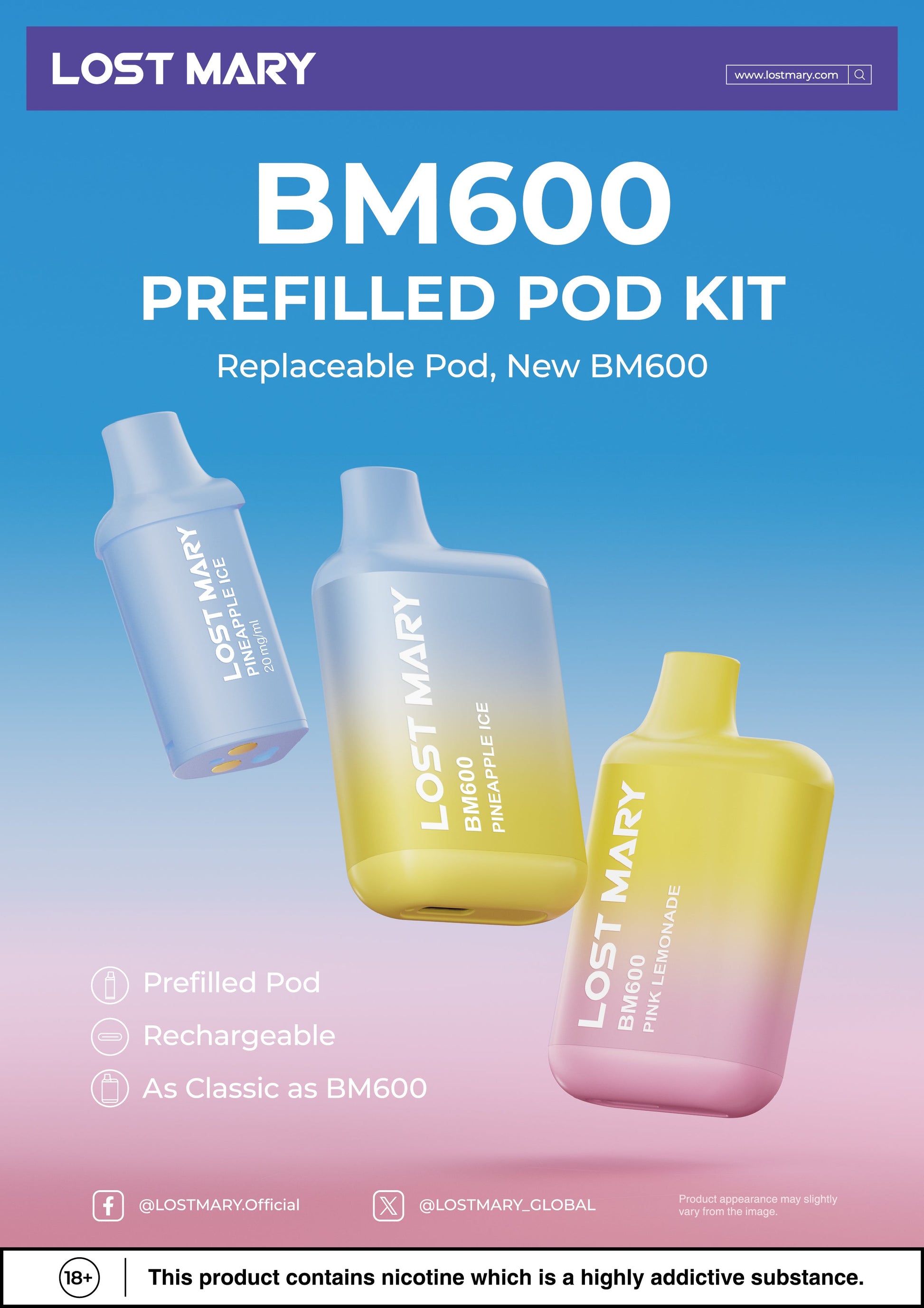 Lost Mary BM600 Prefilled Kits 1X10 Compliant iVape Delivery Lost Mary BM600 Prefilled Kits 1X10 Compliant iVape Delivery