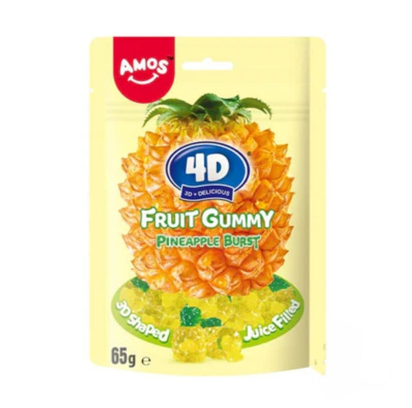 Amos 4D Fruit Gummy Pineapple Burst 65g 1X12 ***NEW***